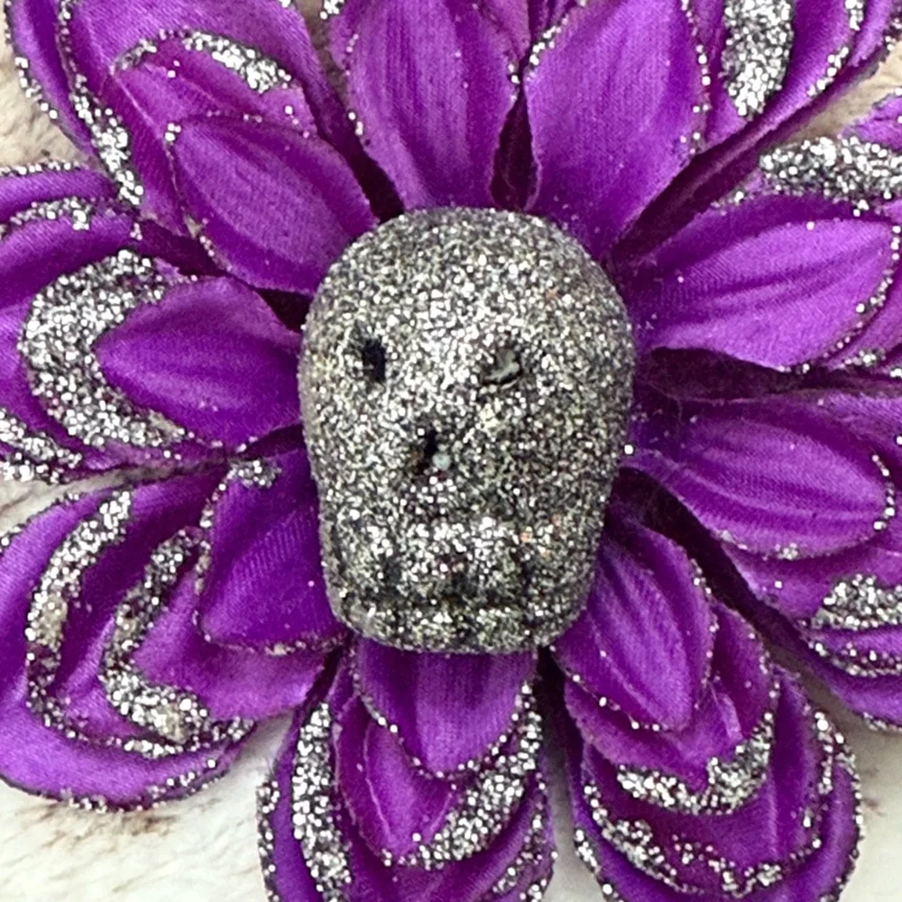 Purple sugar skull floral hair clip Halloween Dia De Los Muertos Day of the Dead